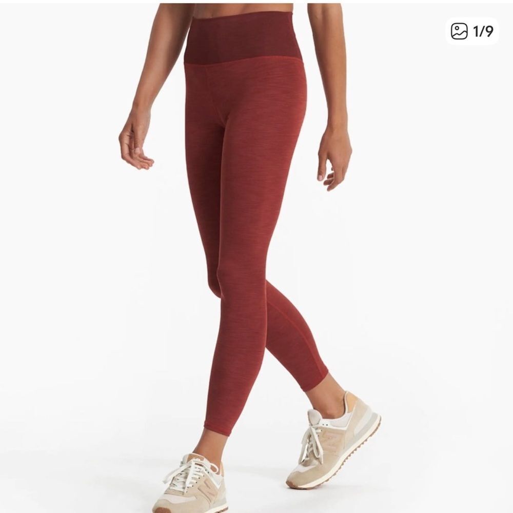 Vuori Lux Rib Studio Leggings Currant Heather burnt red color size large - Picture 9 of 13